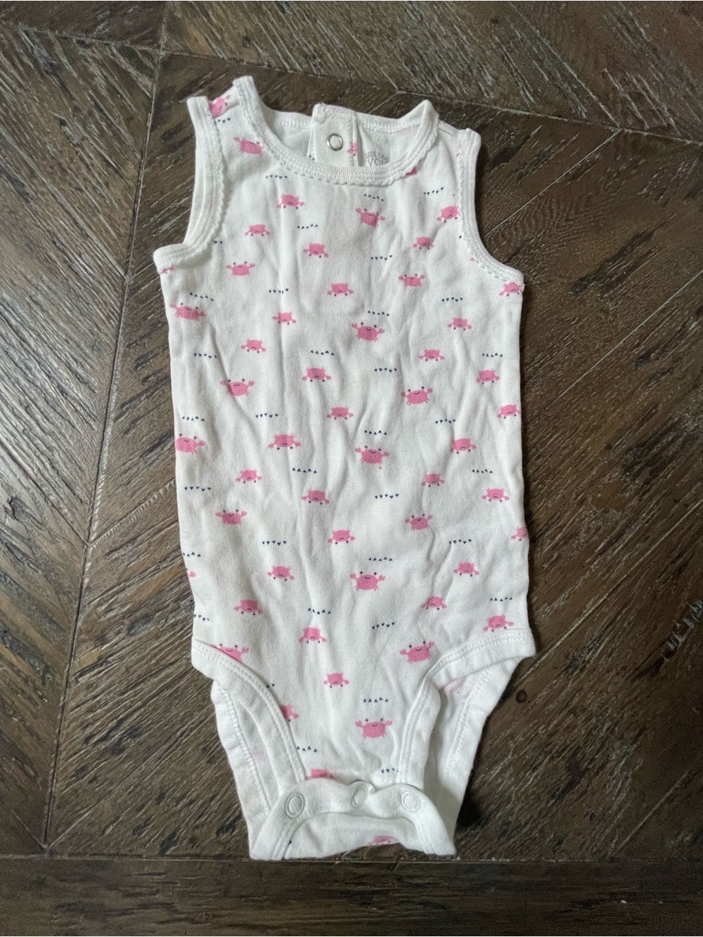 Carter's White Sleeveless Baby Bodysuit with Pink Crab Pattern